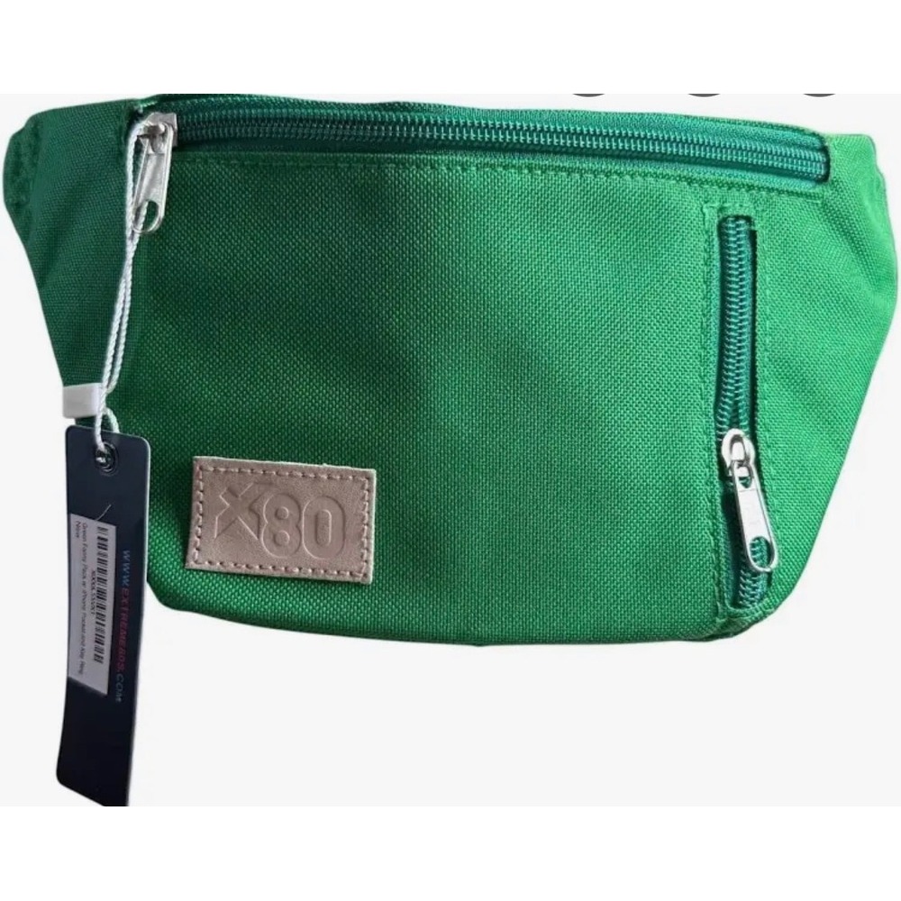X80 Green Canvas Unisex Fanny Pack Belt Bag With‎ Leather Logo Patch